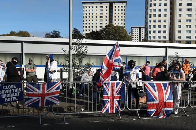 There have been protests outside asylum seeker hotels in Scotland. Pic: Michael Gillen