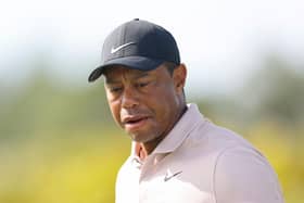 Tiger Woods reacts during the first round of the Hero World Challenge at Albany Golf Course oin Nassau, Bahamas. Picture: Mike Ehrmann/Getty Images.