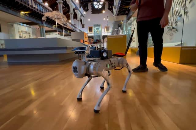 The RoboGuide, developed by researchers at the University of Glasgow’s James Watt School of Engineering, explores the Hunterian during a testing session with volunteers from the Forth Valley Sensory Centre. Picture: University of Glasgow / SWNS
