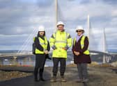 Manor Estates’ CEO Claire Ironside, Cala site manager Gavin McCann and Manor Estates' chair of the board Rachel Hutton, at the development site overlooking the Queensferry Crossing. Picture: Ian Georgeson