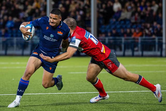 Edinburgh's Mosese Tuipulotu in action during the win over Gloucester in a pre-season friendly at Hive Stadium. (Photo by Ross Parker / SNS Group)