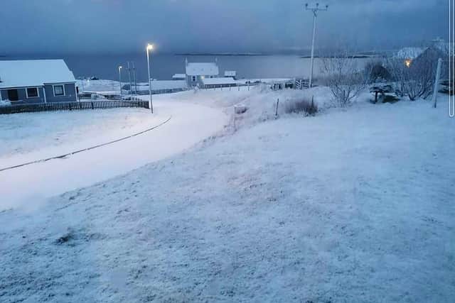 Snowfall in the Shetland Islands has caused problems, with frozen slush weighing down power lines.