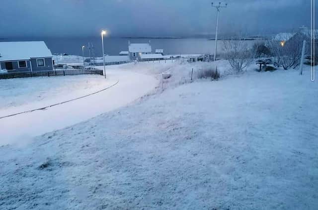 Snowfall in the Shetland Islands has caused problems, with frozen slush weighing down power lines.