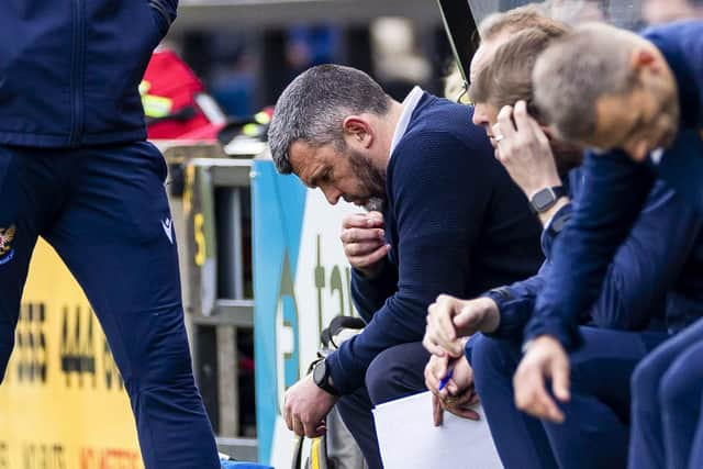 Callum Davidson deep in thought during St Johnstone's 2-0 defeat to Livingston which proved to be his final match in charge. (Photo by Roddy Scott / SNS Group)