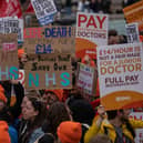 Junior doctors take part in a rally in Trafalgar Square during a nationwide strike on April 11, 2023 in London. Junior doctors in England held a 96-hour walkout hoping to achieve full pay restoration after seeing their pay cut by more than a quarter since 2008. Picture: Carl Court/Getty Images