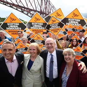 Liberal Democrat leader Ed Davey and Scottish Liberal Democrat leader Alex Cole-Hamilton launch the Scottish party’s election campaign in North Queensferry. (Photo by Jeff J Mitchell/Getty Images)