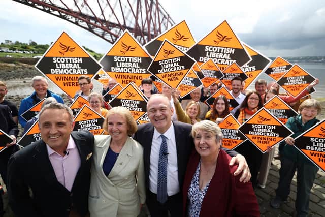 Liberal Democrat leader Ed Davey and Scottish Liberal Democrat leader Alex Cole-Hamilton launch the Scottish party’s election campaign in North Queensferry. (Photo by Jeff J Mitchell/Getty Images)
