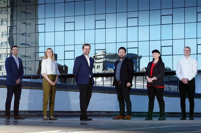 Left to right: Joe Gibson (Gibson Robotics), Lesley Thomson (WashR), Paul Wilson (STAC), Gregor Aikman (STAC), Victoria Fullarton (Toto Sleep) and Scott Whitelaw (WashR). Picture: Stewart Attwood