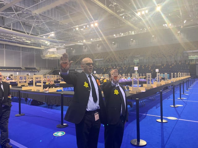 Derek Jackson, for the Liberal Party, was forced to walk away from the Glasgow Emirates Arena (Photo: Gina Davidson).