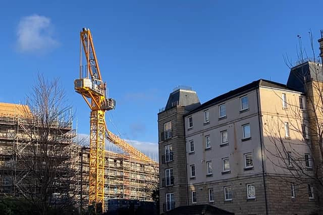 The collapsed crane on a building site in Leith. Picture: Lisa Ferguson