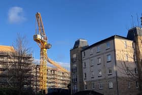 The collapsed crane on a building site in Leith. Picture: Lisa Ferguson