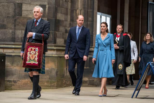 The Duke and Duchess of Cambridge departing after the the closing ceremony of the Church of Scotland's General Assembly  Picture: Andrew O'Brien
