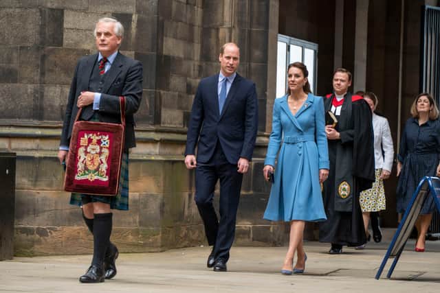The Duke and Duchess of Cambridge departing after the the closing ceremony of the Church of Scotland's General Assembly Picture: Andrew O'Brien