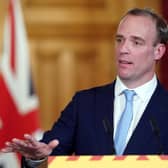 Foreign Secretary Dominic Raab speaking during a remote press conference to update the nation on the Covid-19 pandemic