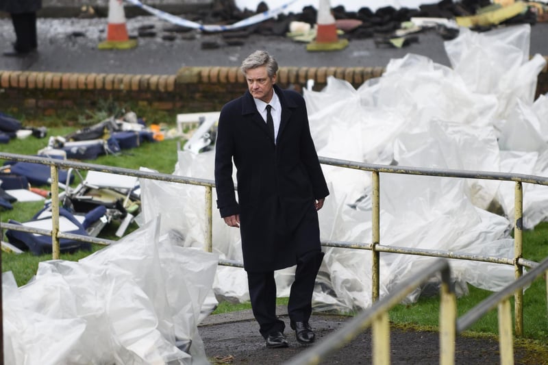 Colin Firth on set in Bathgate during filming for an upcoming Sky series about the Lockerbie bombing