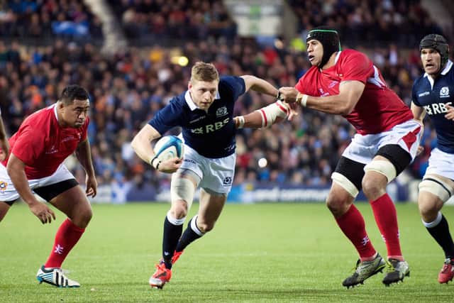Scotland's Finn Russell in action against Tonga at Rugby Park in 2014. Picture: Jane Barlow