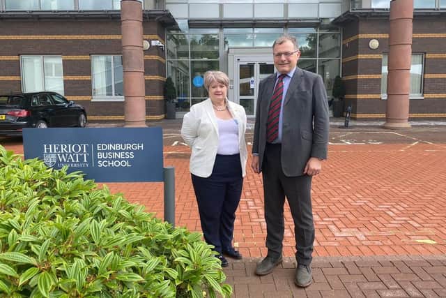 Charles Hay with Heather McGregor, head of Heriot-Watt's business school, during a recent visit to the Edinburgh university -- which has a base in Malaysia