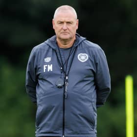 Hearts head coach Frankie McAvoy oversees a training session at the Oriam on Wednesday ahead of the trip to Norway. (Photo by Ross Parker / SNS Group)