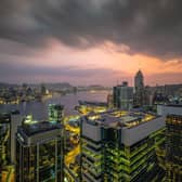 The view at dusk from Colin Heggie’s room at Island Shangri-La, Hong Kong. Pic: Colin Heggie/colin@seafieldstreet.co.uk