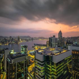 The view at dusk from Colin Heggie’s room at Island Shangri-La, Hong Kong. Pic: Colin Heggie/colin@seafieldstreet.co.uk