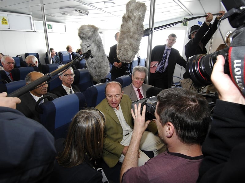Stagecoach officially launched it's innovative trial cross-Forth hovercraft service between Kirkcaldy and Portobello. Pictured is chief executive Brian Souter and transport minister Stewart Stevenson on board in 2007.