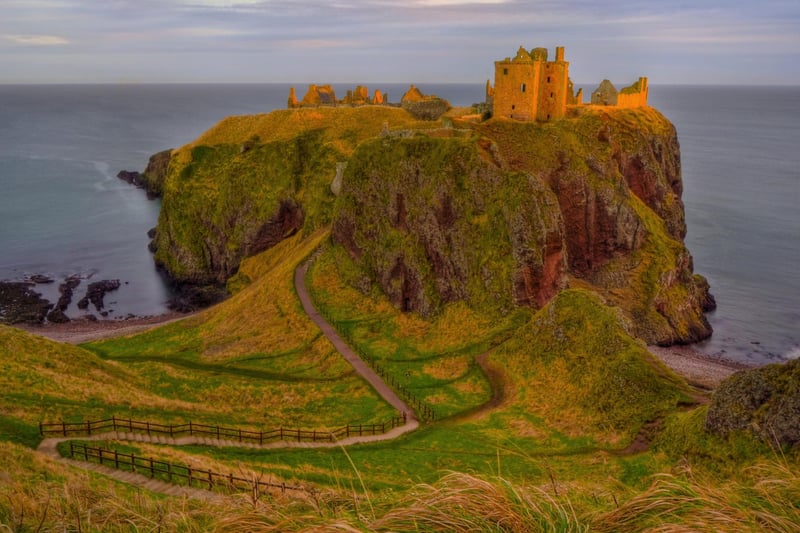 Dunnottar Castle can be found on a rocky outcrop in Aberdeenshire, just one and a half miles south of Stonehaven. The 160ft rock is surrounded by the North Sea which made it a well-defended fortress.