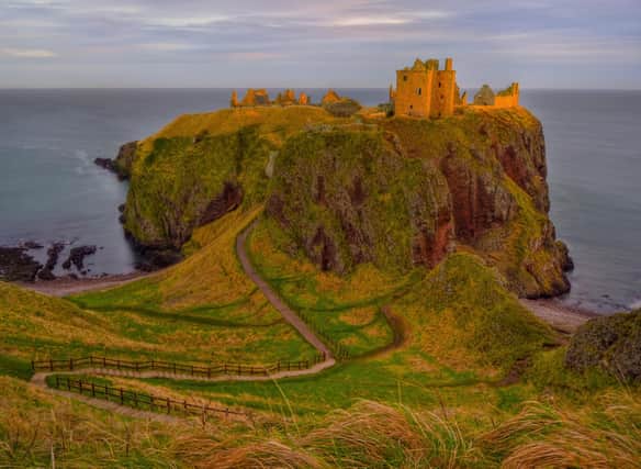 Dunnottar Castle can be found on a rocky outcrop in Aberdeenshire, just one and a half miles south of Stonehaven. The 160ft rock is surrounded by the North Sea which made it a well-defended fortress.