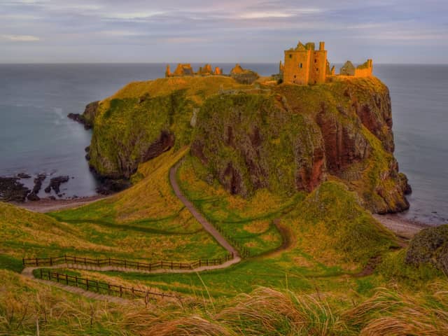 Dunnottar Castle can be found on a rocky outcrop in Aberdeenshire, just one and a half miles south of Stonehaven. The 160ft rock is surrounded by the North Sea which made it a well-defended fortress.