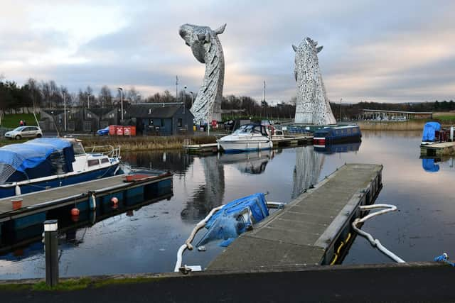 Two sunken boats are in the canal at the Kelpies. Pic: Michael Gillen