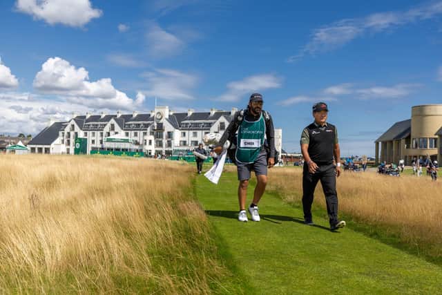 KJ Choi makes his way up the first during day three of the Senior Open Championship presented by Rolex at Carnoustie Golf Links. Picture: Kenny Smith/Getty Images.