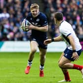 Harry Paterson, a shock inclusion for Scotland at full-back, on the charge in his debut against France.