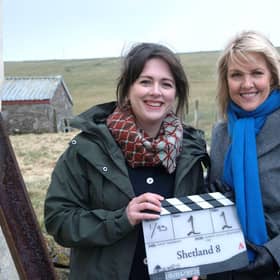 Alison O'Donnell and Ashley Jensen on the set of the new series of Shetland. Picture: Mark Mainz