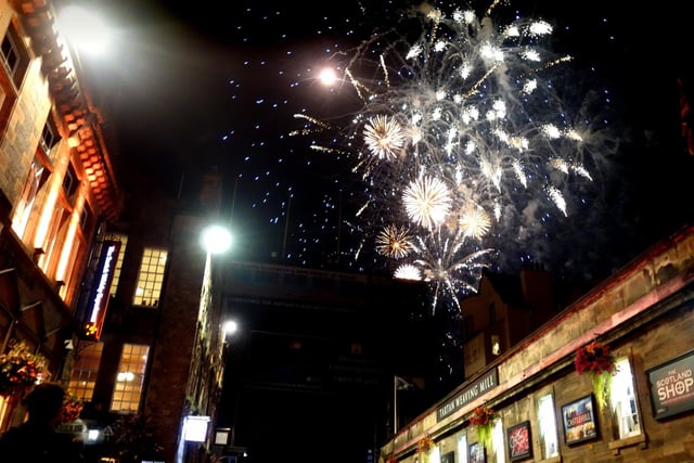 The 2017 fireworks as seen from the High Street.