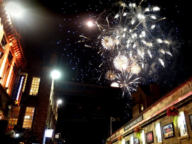The 2017 fireworks as seen from the High Street.