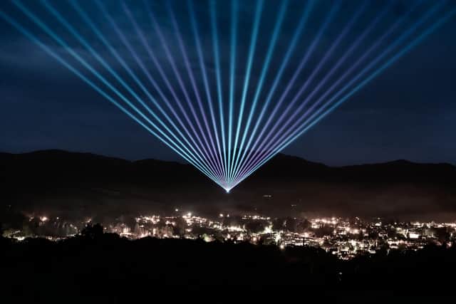 The laser show was held over Pitlochry to mark what would have been the opening of the Enchanted Forest 2020 event. PIC: Liam Anderstrem / Airborne Lens.