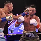 Teofimo lands a big blow to Josh Taylor at Madison Square Garden. Picture: Shabba Shafiq/SWTSCNC.