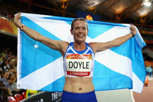 Eilidh Doyle celebrates winning silver for Scotland in the 400 metres hurdles at the 2018 Commonwealth Games at Gold Coast. Picture: Michael Steele/Getty Images