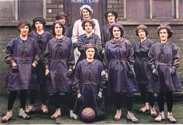 An archive photo of a women's football team used on the poster for Sweet FA
