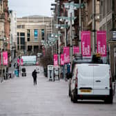 An almost empty Buchanan Street in the centre of Glasgow as people observe the spring lockdown. Picture: John Devlin