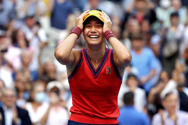 Emma Raducanu reacts after winning the US Open final. (Photo by Elsa/Getty Images)