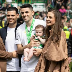 Tom Rogic with friends and family after playing his final match for Celtic. (Photo by Craig Williamson / SNS Group)