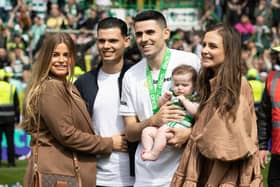 Tom Rogic with friends and family after playing his final match for Celtic. (Photo by Craig Williamson / SNS Group)