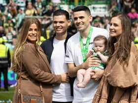 Tom Rogic with friends and family after playing his final match for Celtic. (Photo by Craig Williamson / SNS Group)
