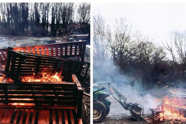 Pictures provided to the Evening News which show the benches on fire (Photo: Contributed)