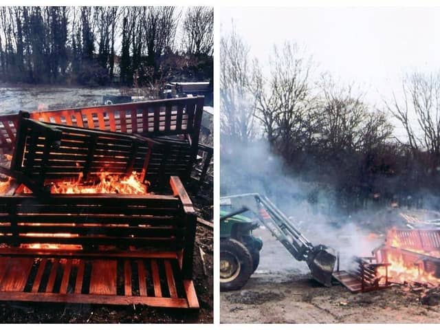 Pictures provided to the Evening News which show the benches on fire (Photo: Contributed)