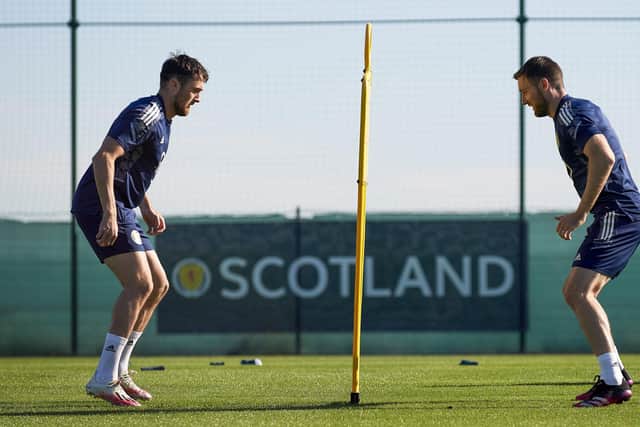 John Souttar and Stephen O'Donnell during Scotland National team's trainig session at La Finca Resort, on November 11, 2021, in La Finca, Spain. (Photo by Jose Breton / SNS Group)
