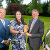 (l to r) Stuart Miller, Geospatial Lead at Fife College, Lauren Miller, Lecturer – Pathway to Healthcare & Life Sciences at Fife College, Iain Hawker, Assistant Principal – Partnerships & Enterprise at Fife College and Gillian Dobry, Academic & Quality Manager – Computing & Technologies at Fife College are pictured with the AGI Award for Geospatial Collaboration and Partnership.