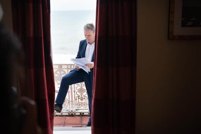 Keir Starmer prepares his Labour Party conference speech in his hotel room in Brighton (Picture: Stefan Rousseau/PA)