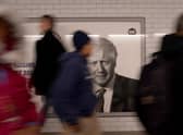 The face of former British prime minister Boris Johnson on an advertising hoarding at Westminster tube station in London. Picture: AP Photo/Alberto Pezzali