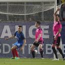 France's Laurent Koscielny celebrates scoring for France against Scotland in Metz in 2016.